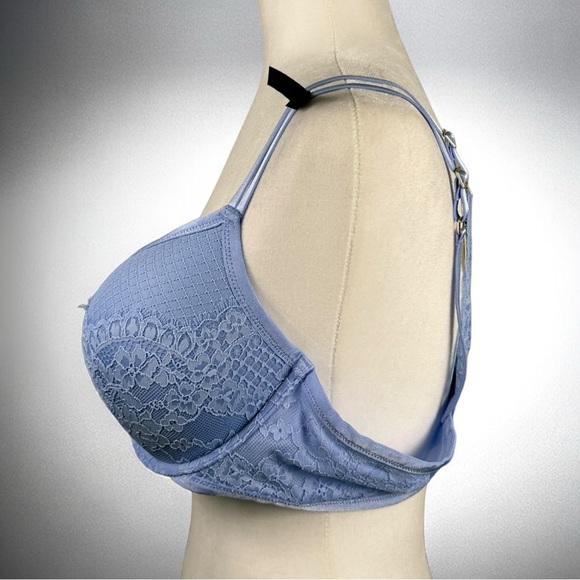 NWT Aerie AE Show Off Plunge Push Up Padded Lace Bra 42B Blue Ocean Sky - Picture 5 of 9